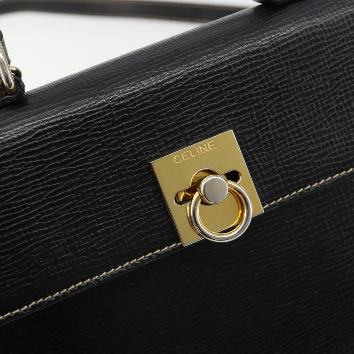 CELINE Hand Bag Leather 2way Black Gold Auth 184631A