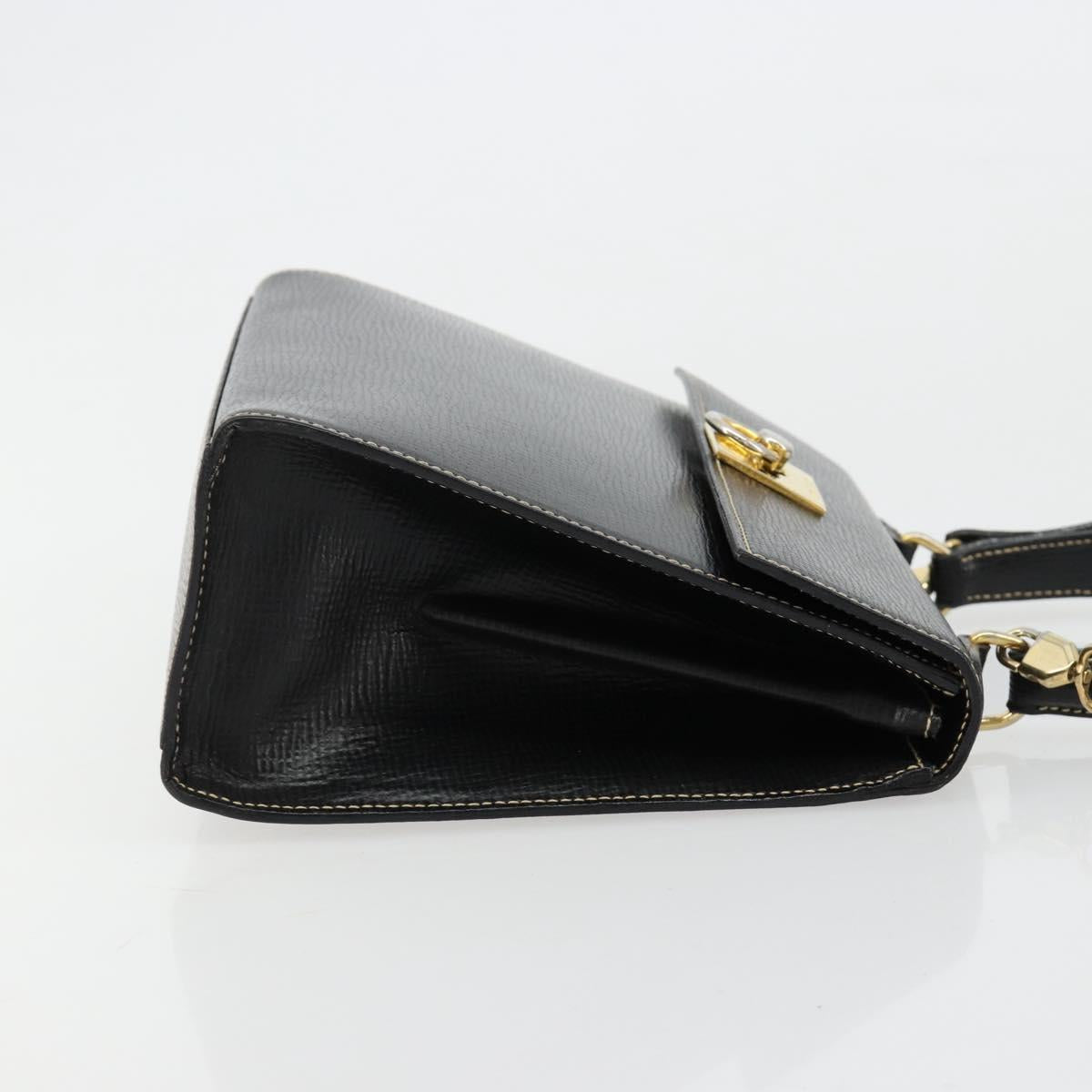 CELINE Hand Bag Leather 2way Black Gold Auth 184631A