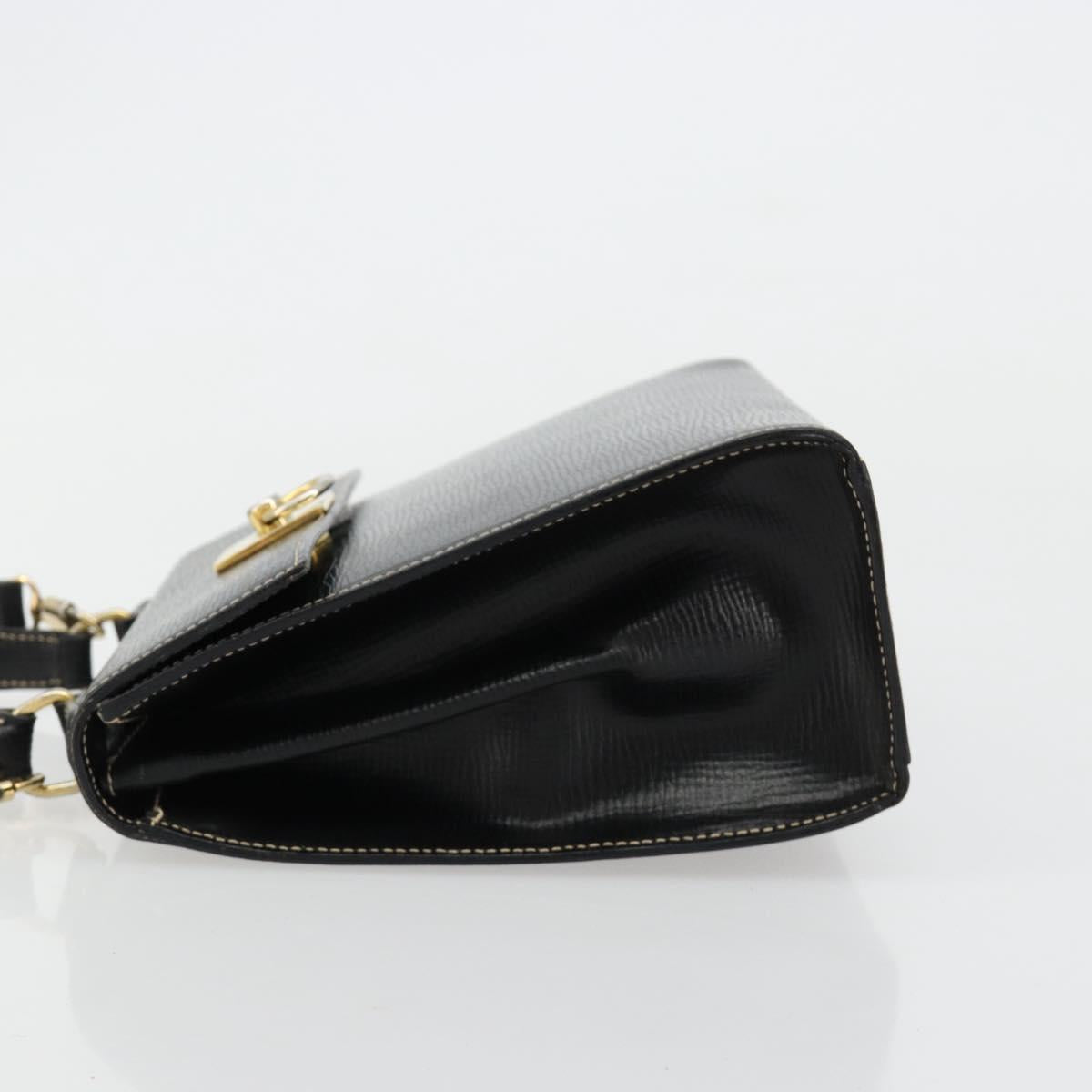 CELINE Hand Bag Leather 2way Black Gold Auth 184631A