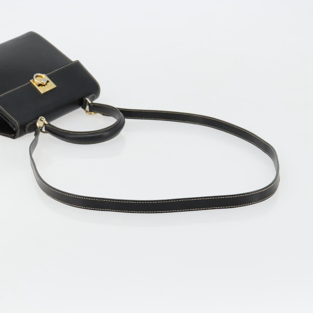 CELINE Hand Bag Leather 2way Black Gold Auth 184631A