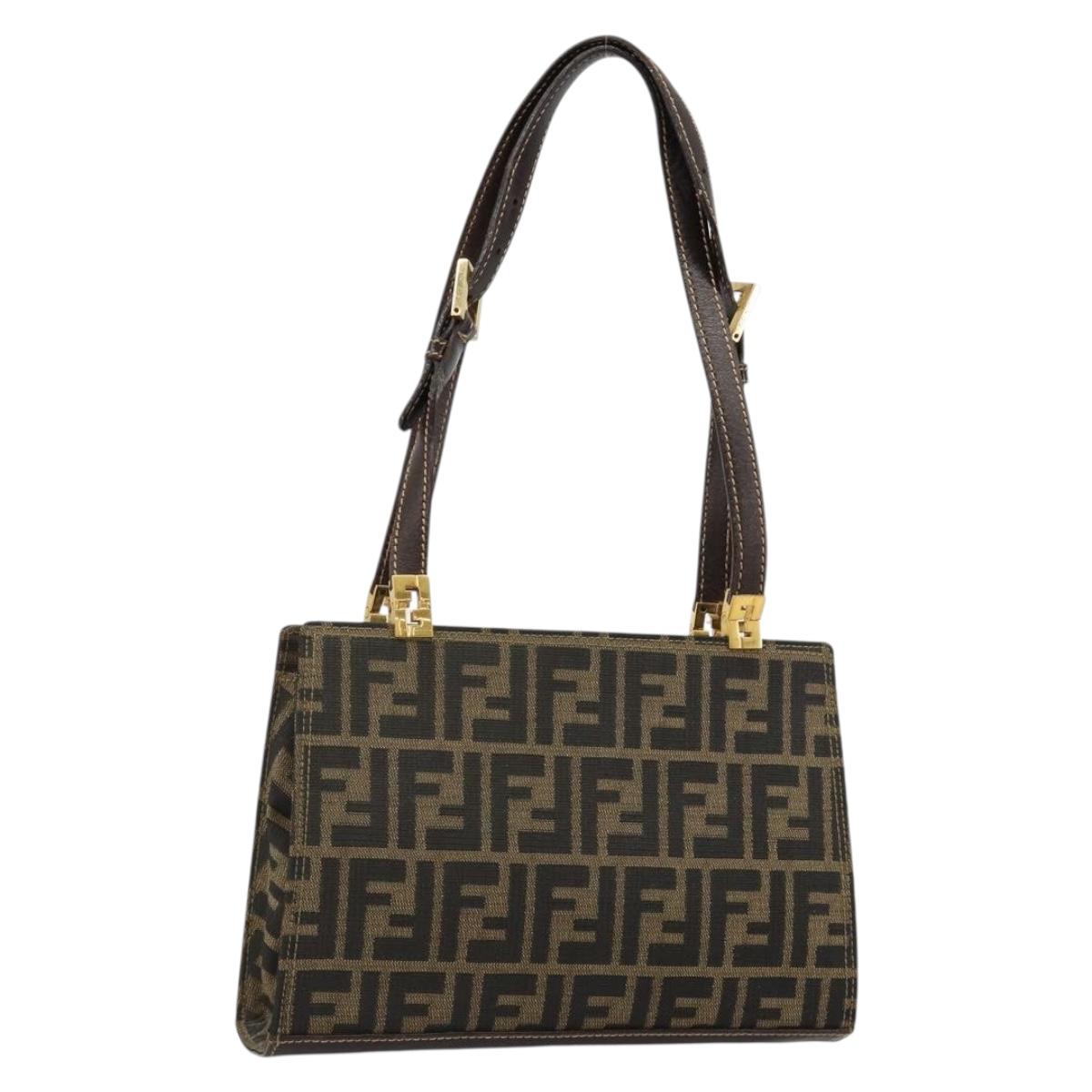 FENDI Zucca Canvas Tote Bag Black Brown gold Auth 184633A