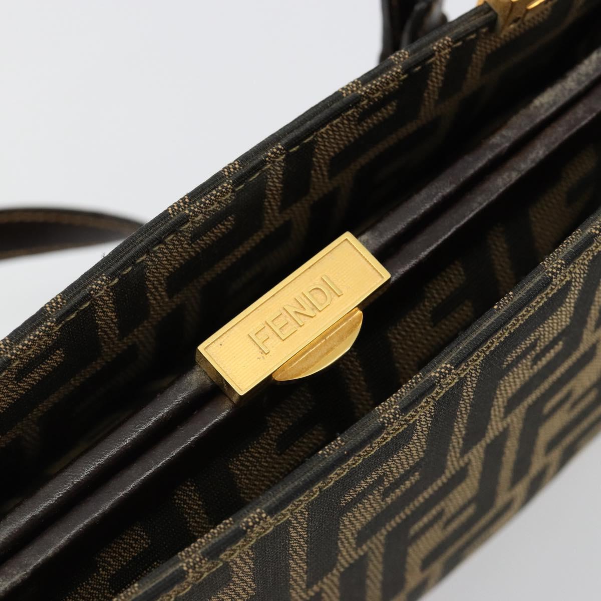 FENDI Zucca Canvas Tote Bag Black Brown gold Auth 184633A