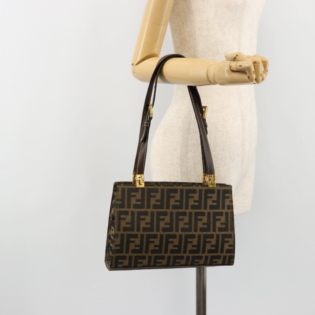 FENDI Zucca Canvas Tote Bag Black Brown gold Auth 184633A