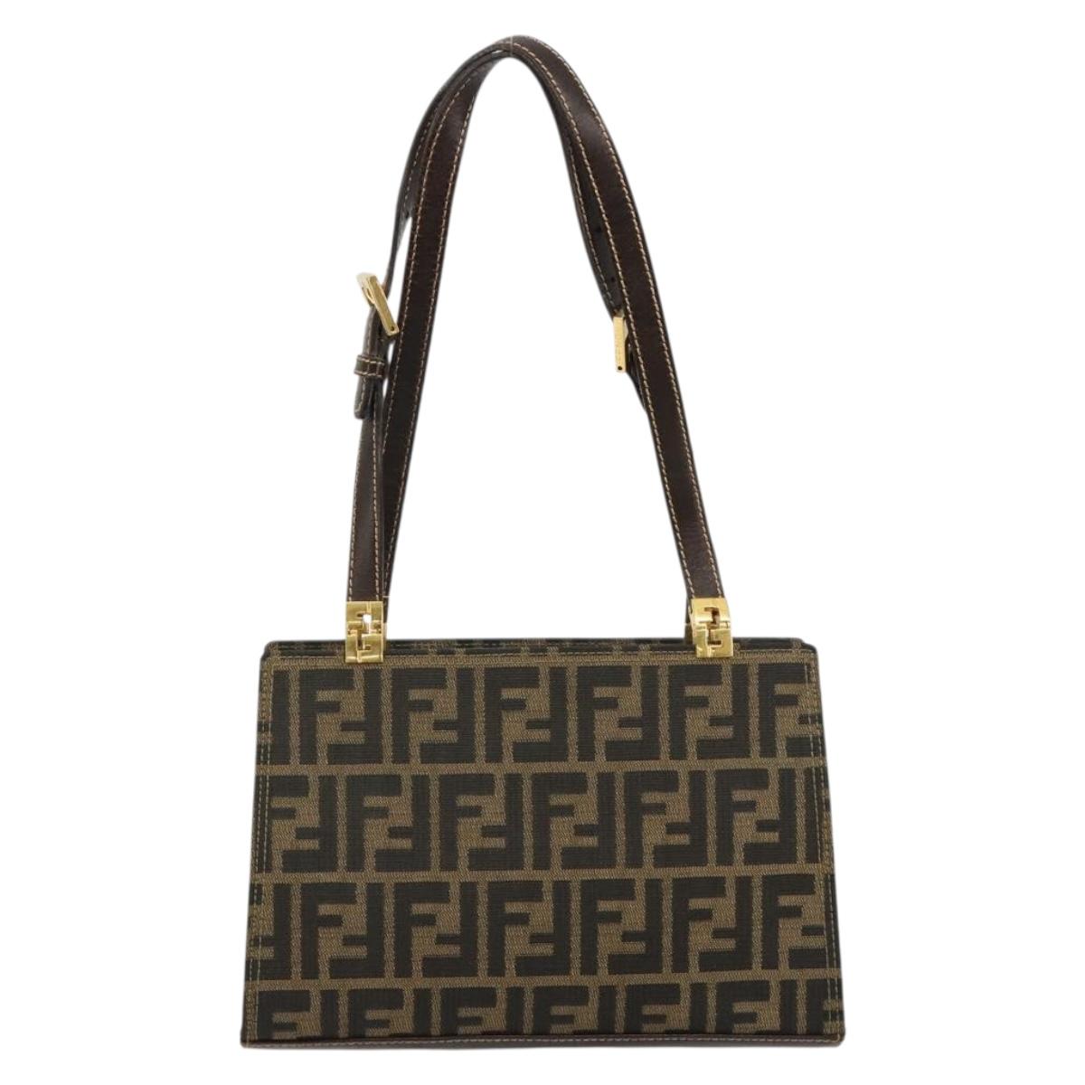 FENDI Zucca Canvas Tote Bag Black Brown gold Auth 184633A