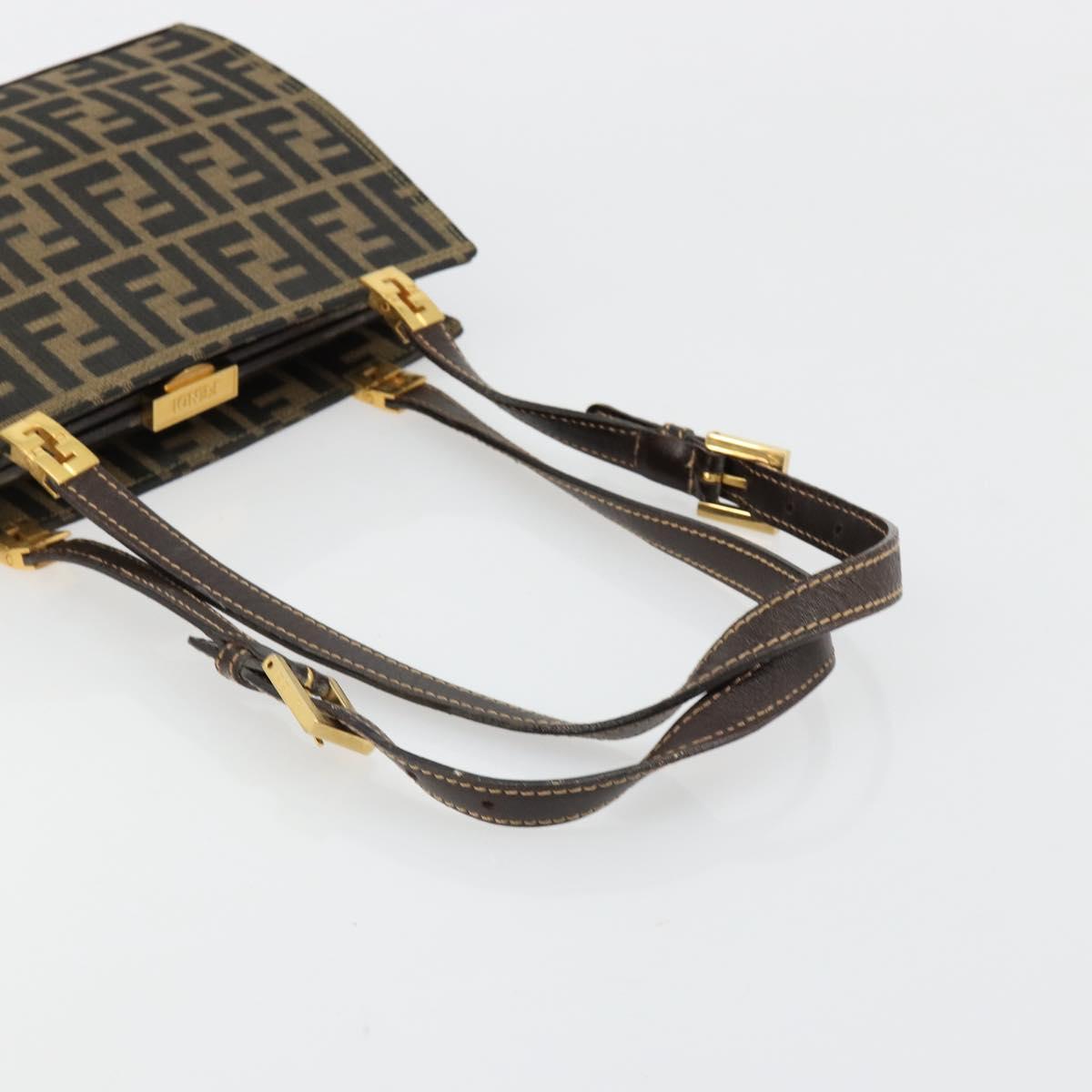 FENDI Zucca Canvas Tote Bag Black Brown gold Auth 184633A