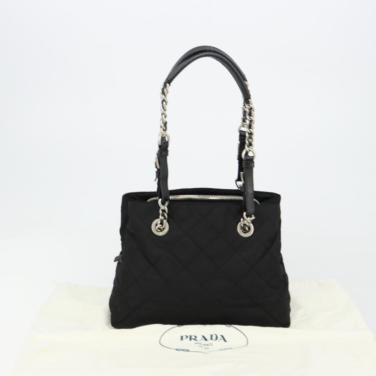 PRADA Chain Shoulder Bag Nylon Black Silver Auth 184635V