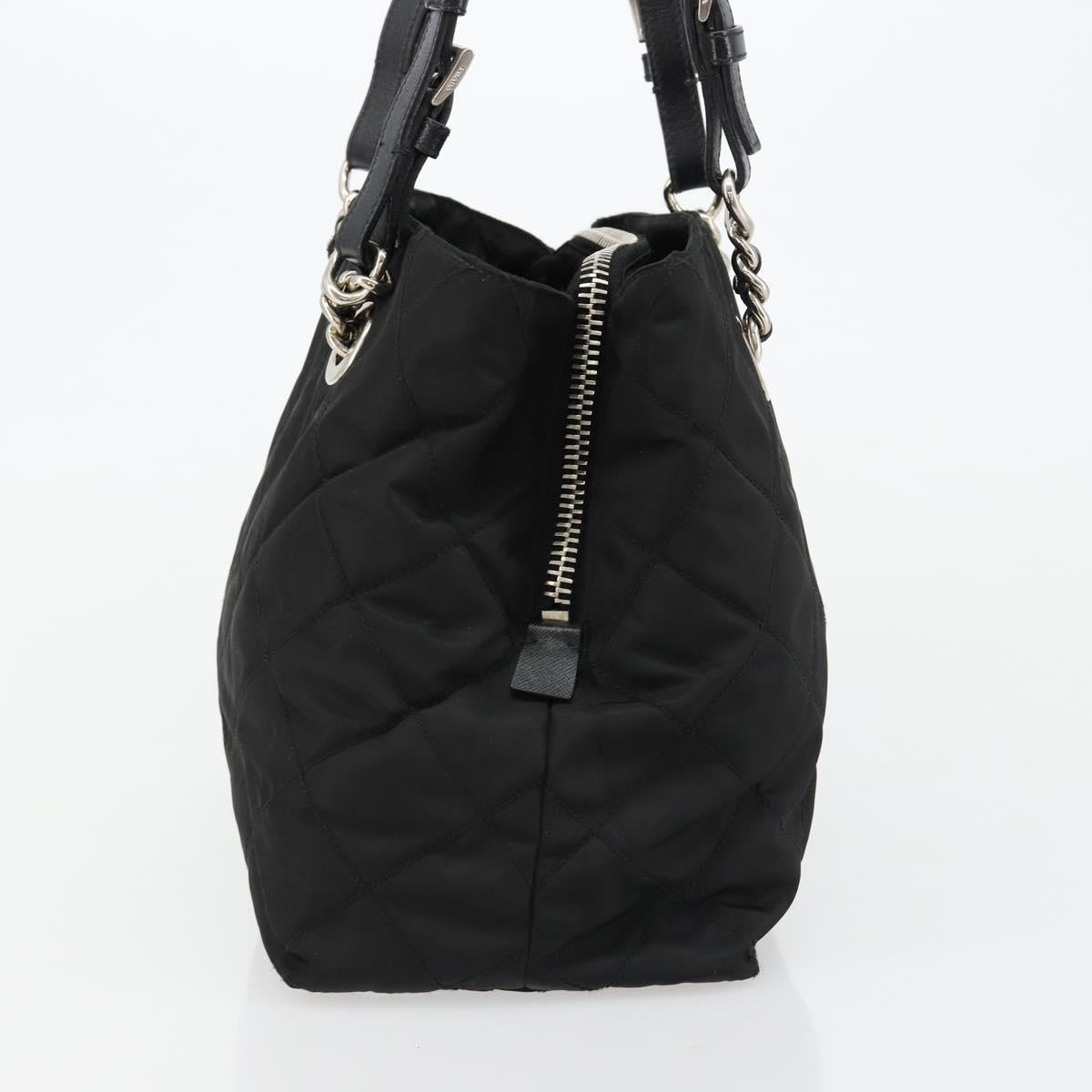 PRADA Chain Shoulder Bag Nylon Black Silver Auth 184635V