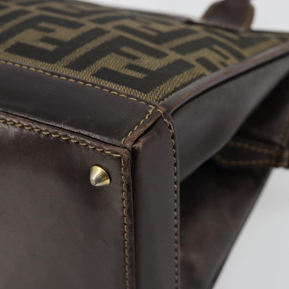 FENDI Zucca Canvas Hand Bag 2way Black Brown gold Auth 184637