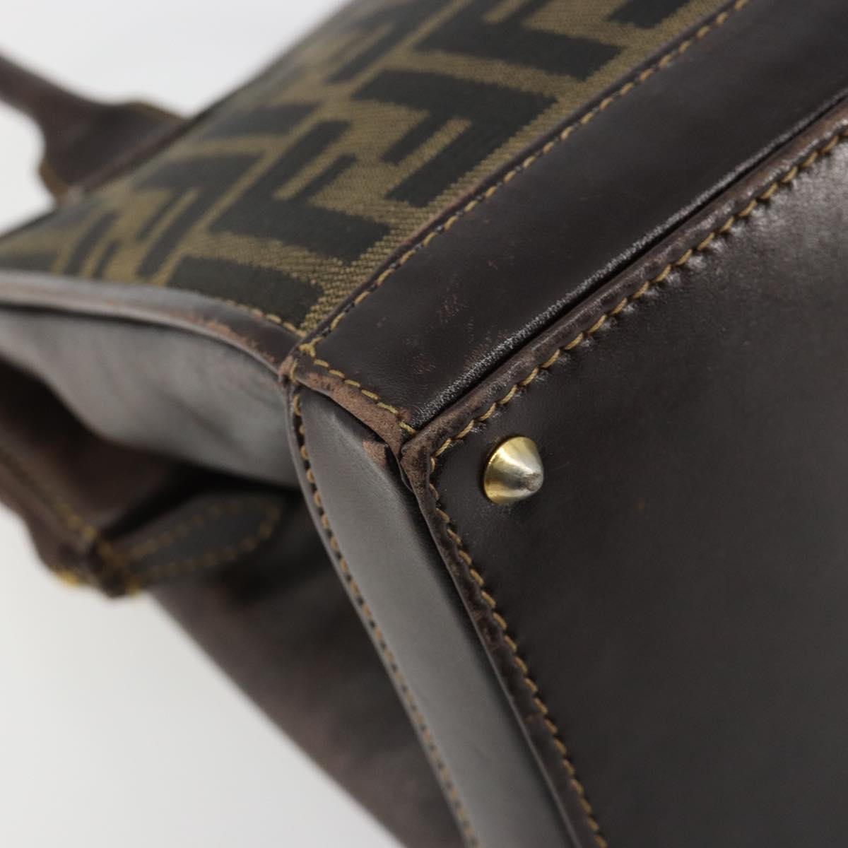FENDI Zucca Canvas Hand Bag 2way Black Brown gold Auth 184637