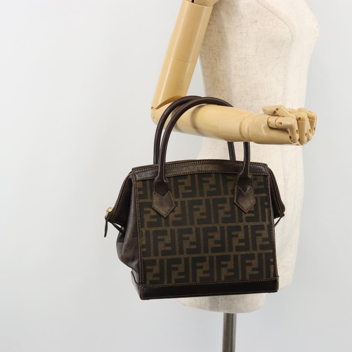 FENDI Zucca Canvas Hand Bag 2way Black Brown gold Auth 184637