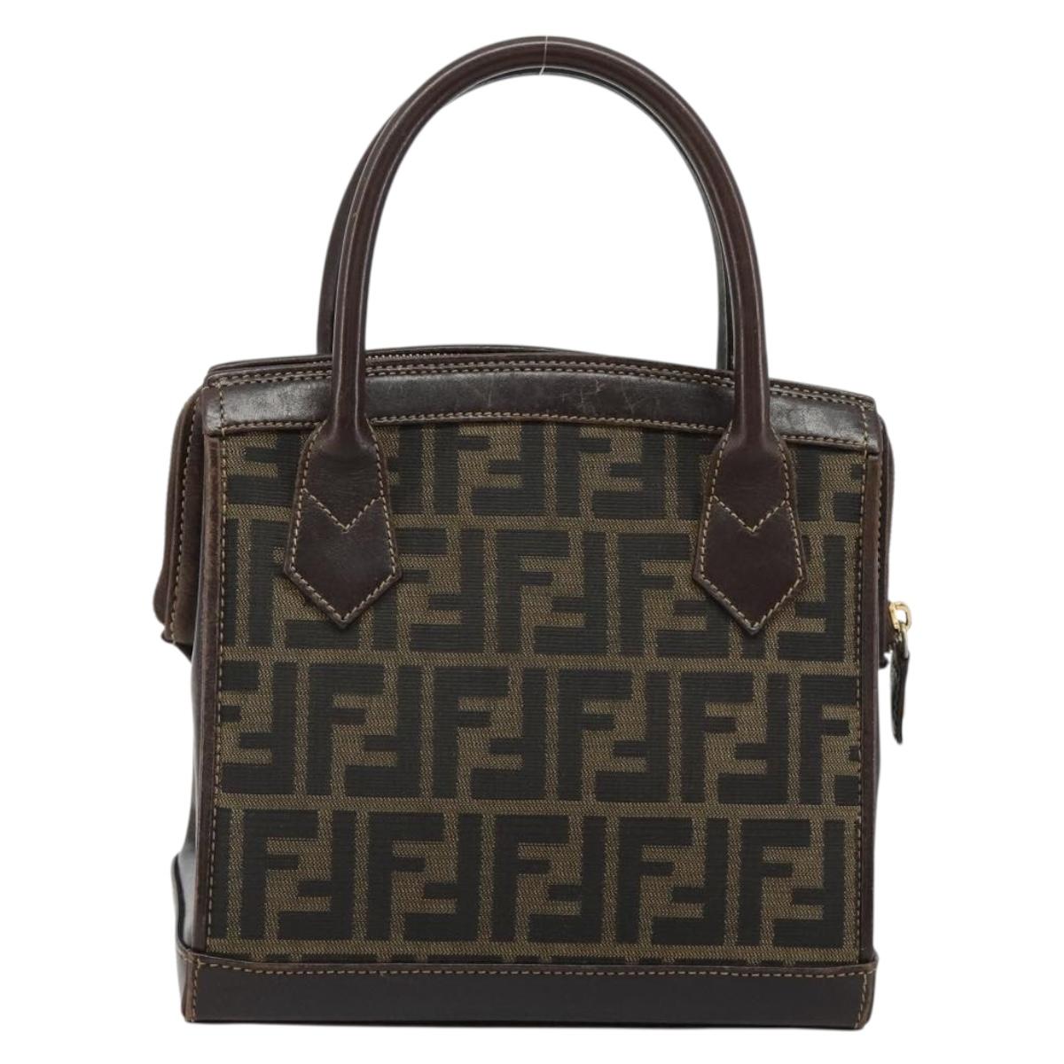 FENDI Zucca Canvas Hand Bag 2way Black Brown gold Auth 184637