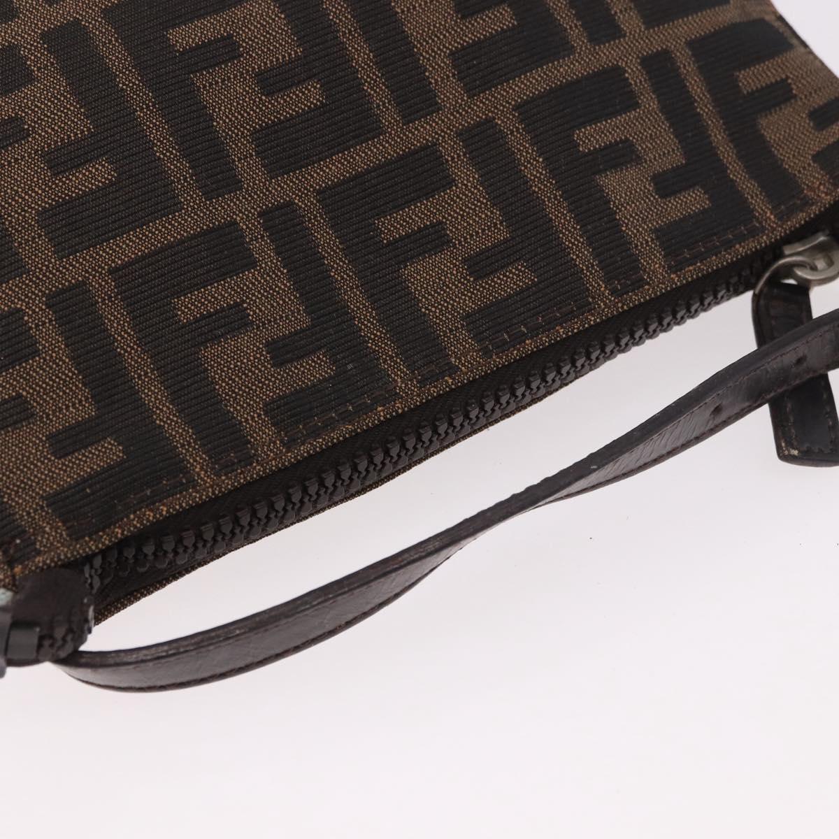 FENDI Zucca Canvas Hand Bag Black Brown Auth 184638