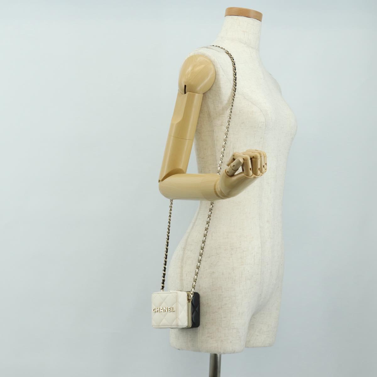 CHANEL Matelasse Chain Shoulder Pouch Lamb Skin Black Gold CC Auth 184641SAM