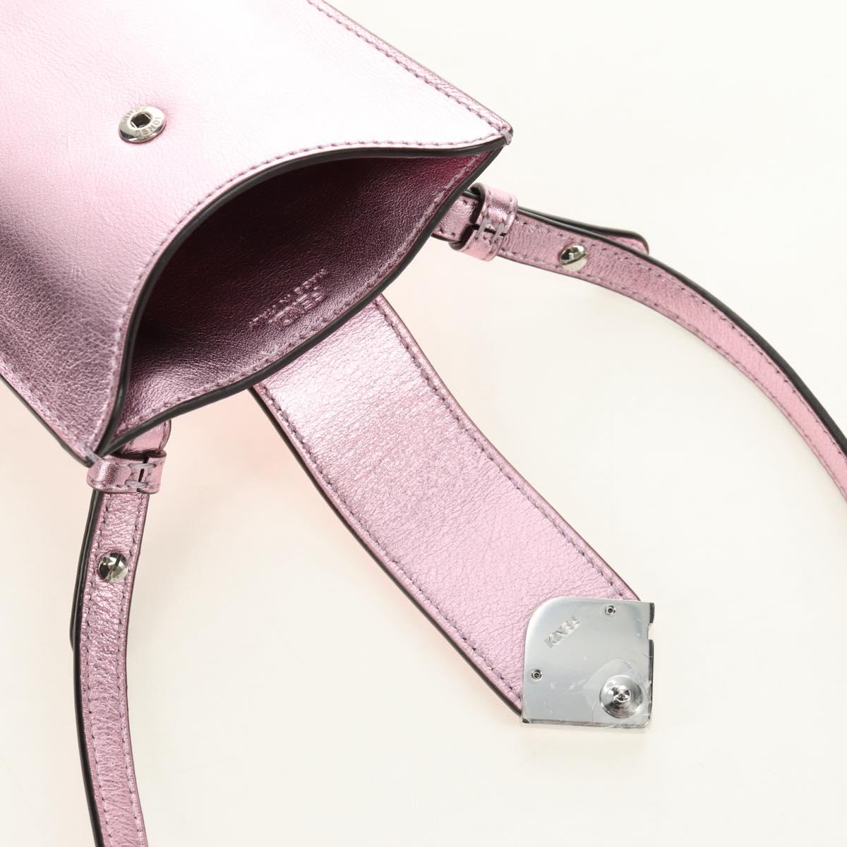 FENDI Pouch Shoulder Bag Leather Pink Silver Auth 184645M