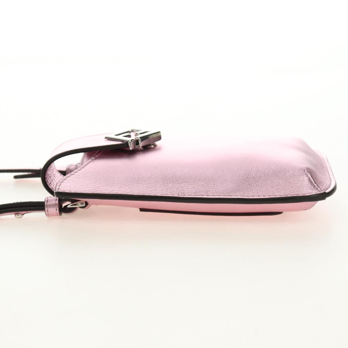 FENDI Pouch Shoulder Bag Leather Pink Silver Auth 184645M