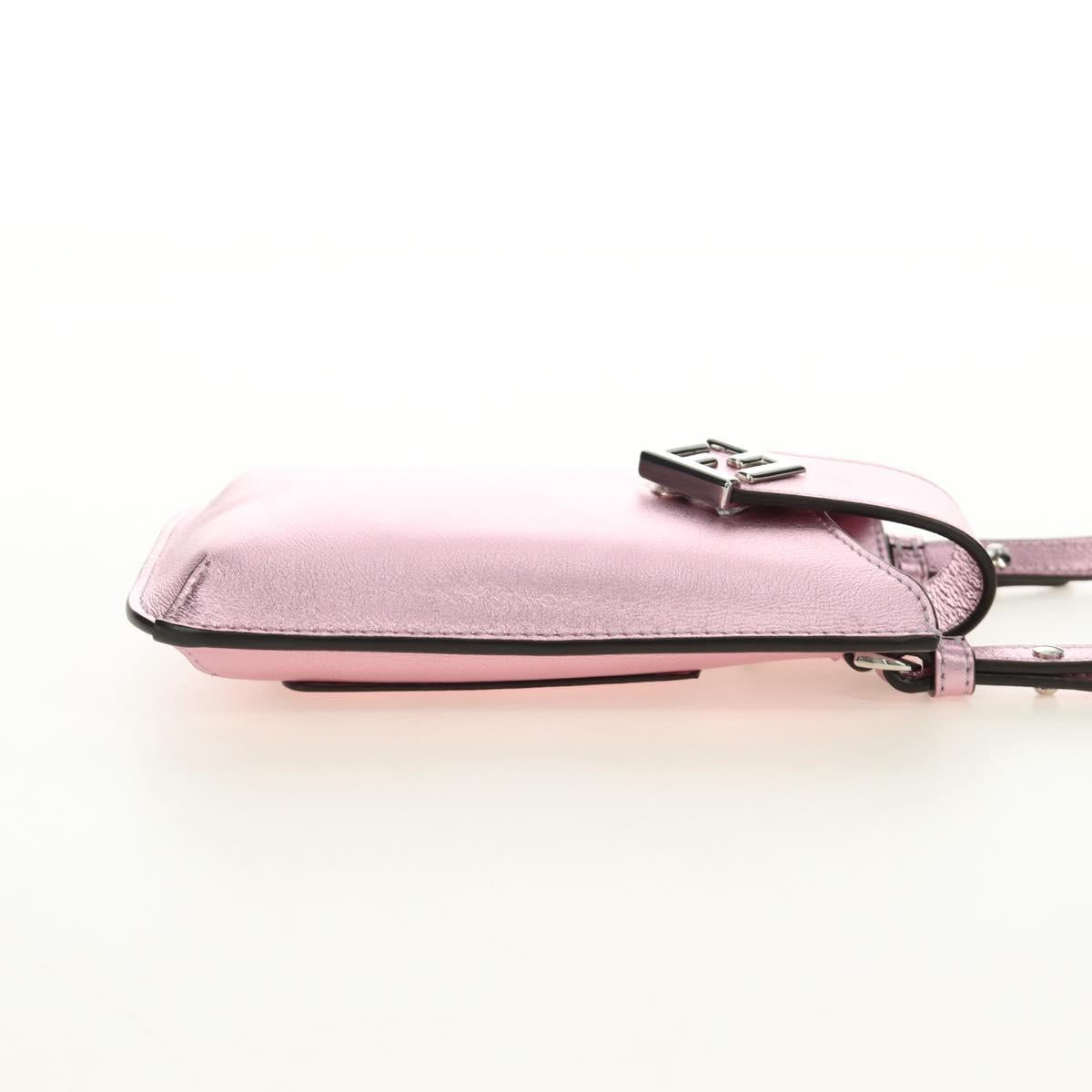 FENDI Pouch Shoulder Bag Leather Pink Silver Auth 184645M