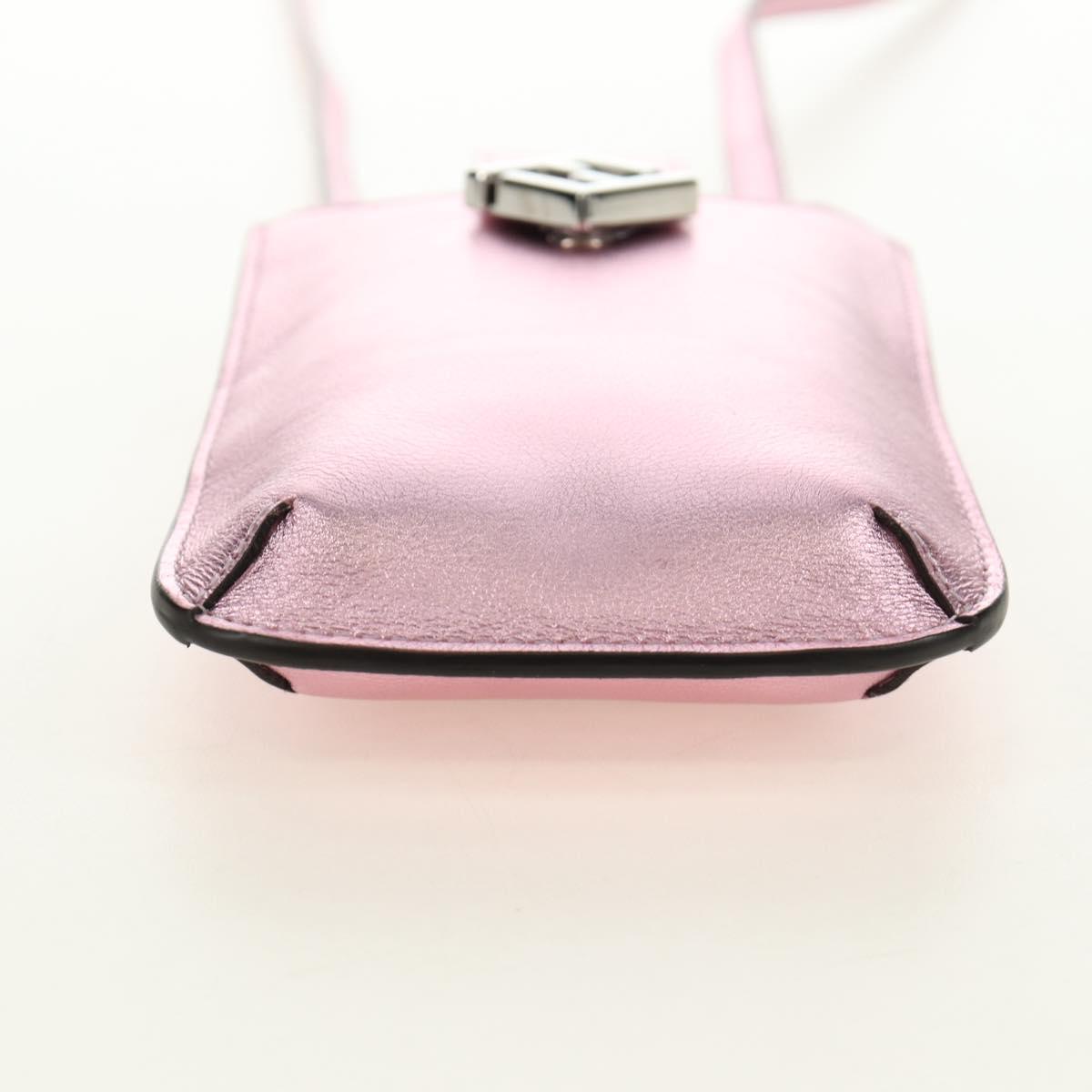 FENDI Pouch Shoulder Bag Leather Pink Silver Auth 184645M