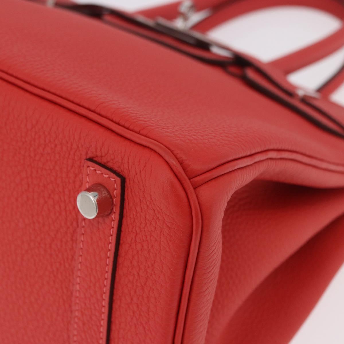 HERMES Birkin 30 Hand Bag Taurillon Leather Red Silver Auth 184651SAM