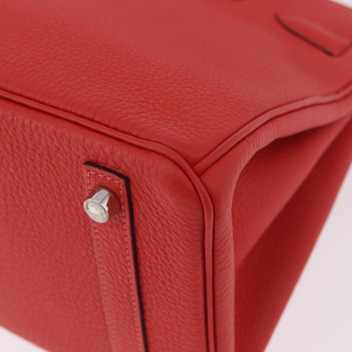 HERMES Birkin 30 Hand Bag Taurillon Leather Red Silver Auth 184651SAM