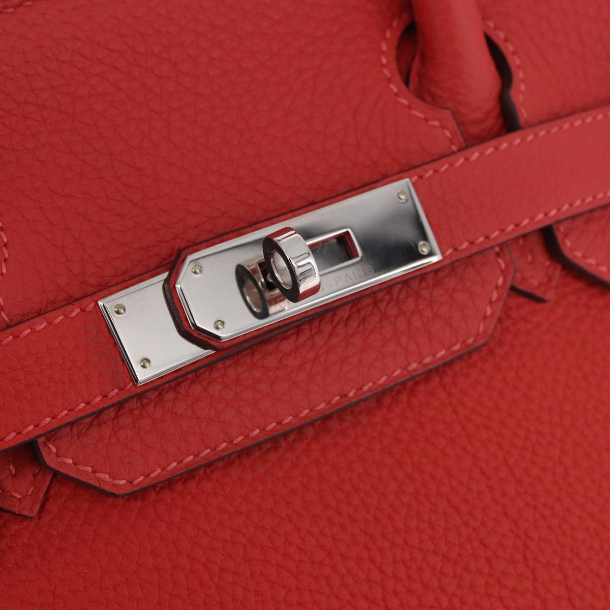 HERMES Birkin 30 Hand Bag Taurillon Leather Red Silver Auth 184651SAM