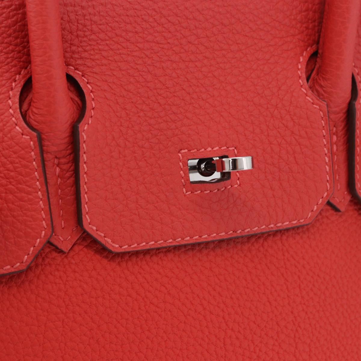HERMES Birkin 30 Hand Bag Taurillon Leather Red Silver Auth 184651SAM