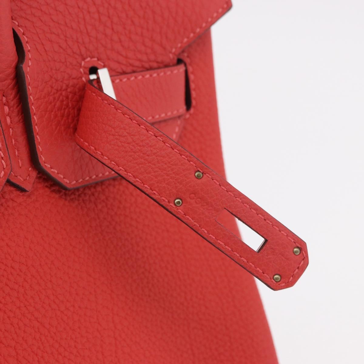HERMES Birkin 30 Hand Bag Taurillon Leather Red Silver Auth 184651SAM