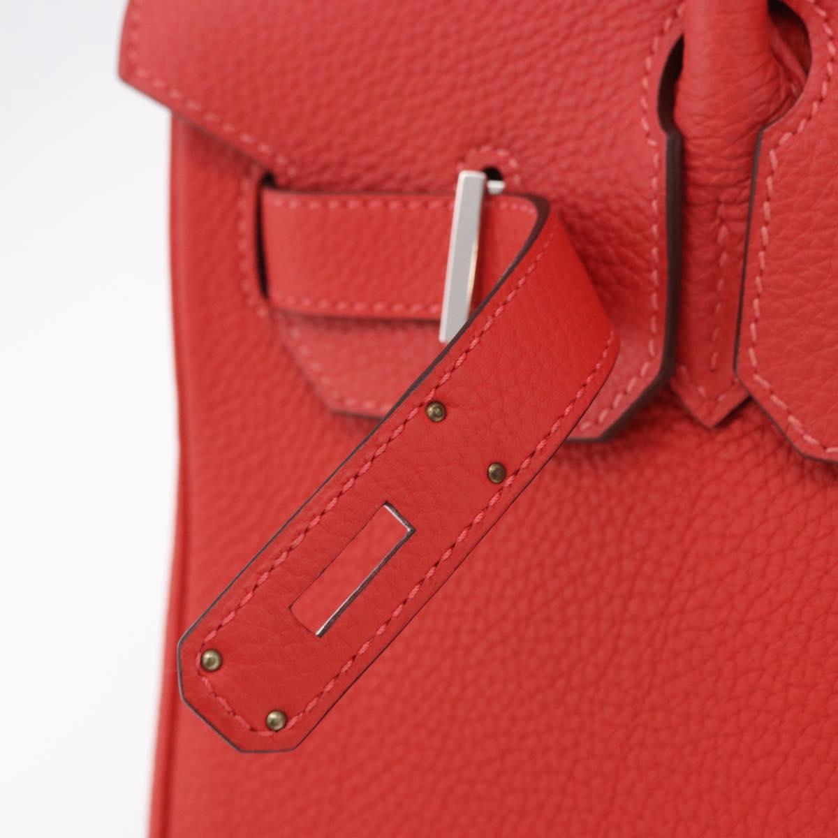 HERMES Birkin 30 Hand Bag Taurillon Leather Red Silver Auth 184651SAM