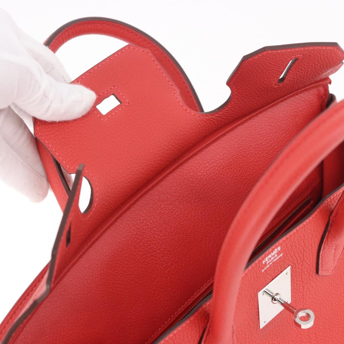 HERMES Birkin 30 Hand Bag Taurillon Leather Red Silver Auth 184651SAM