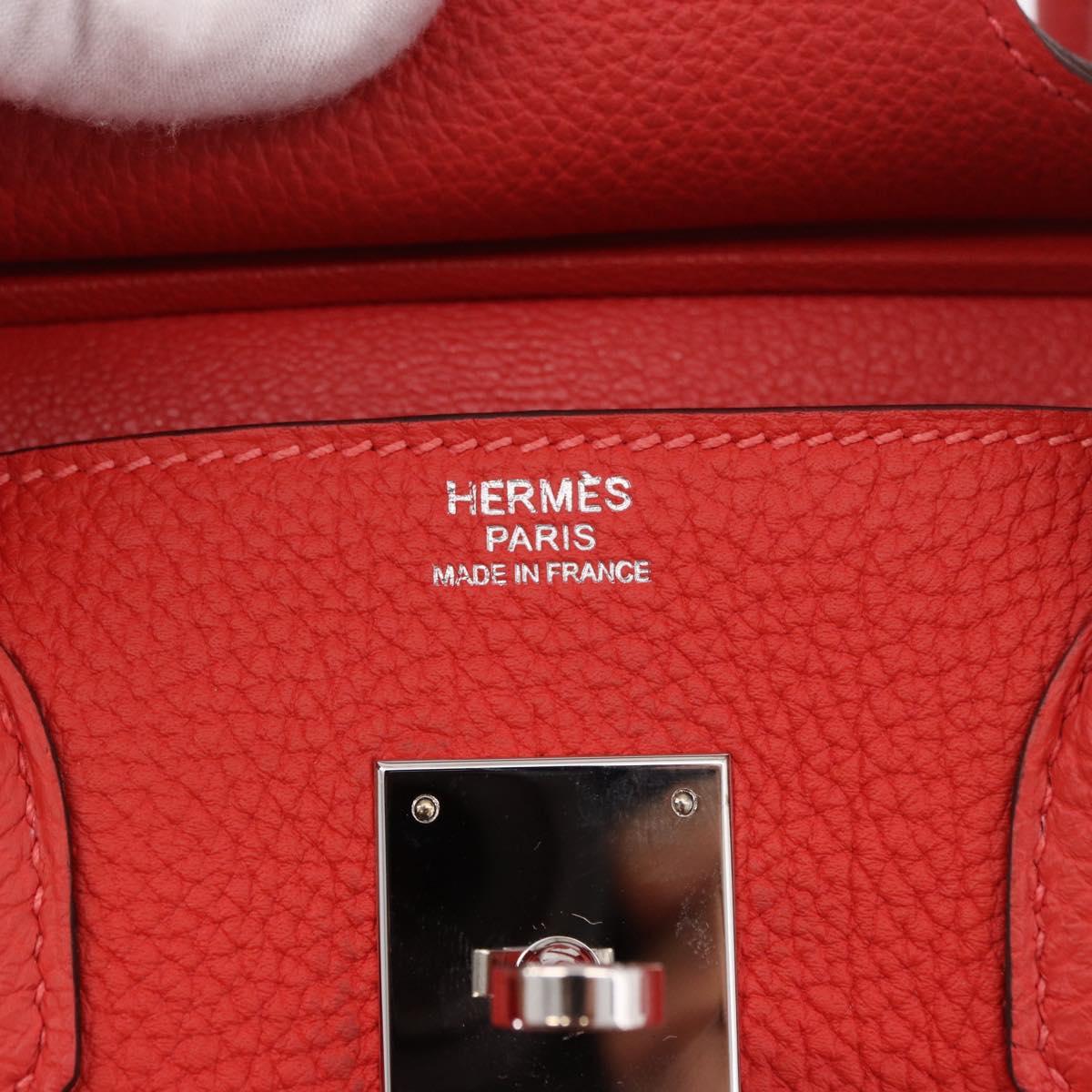 HERMES Birkin 30 Hand Bag Taurillon Leather Red Silver Auth 184651SAM