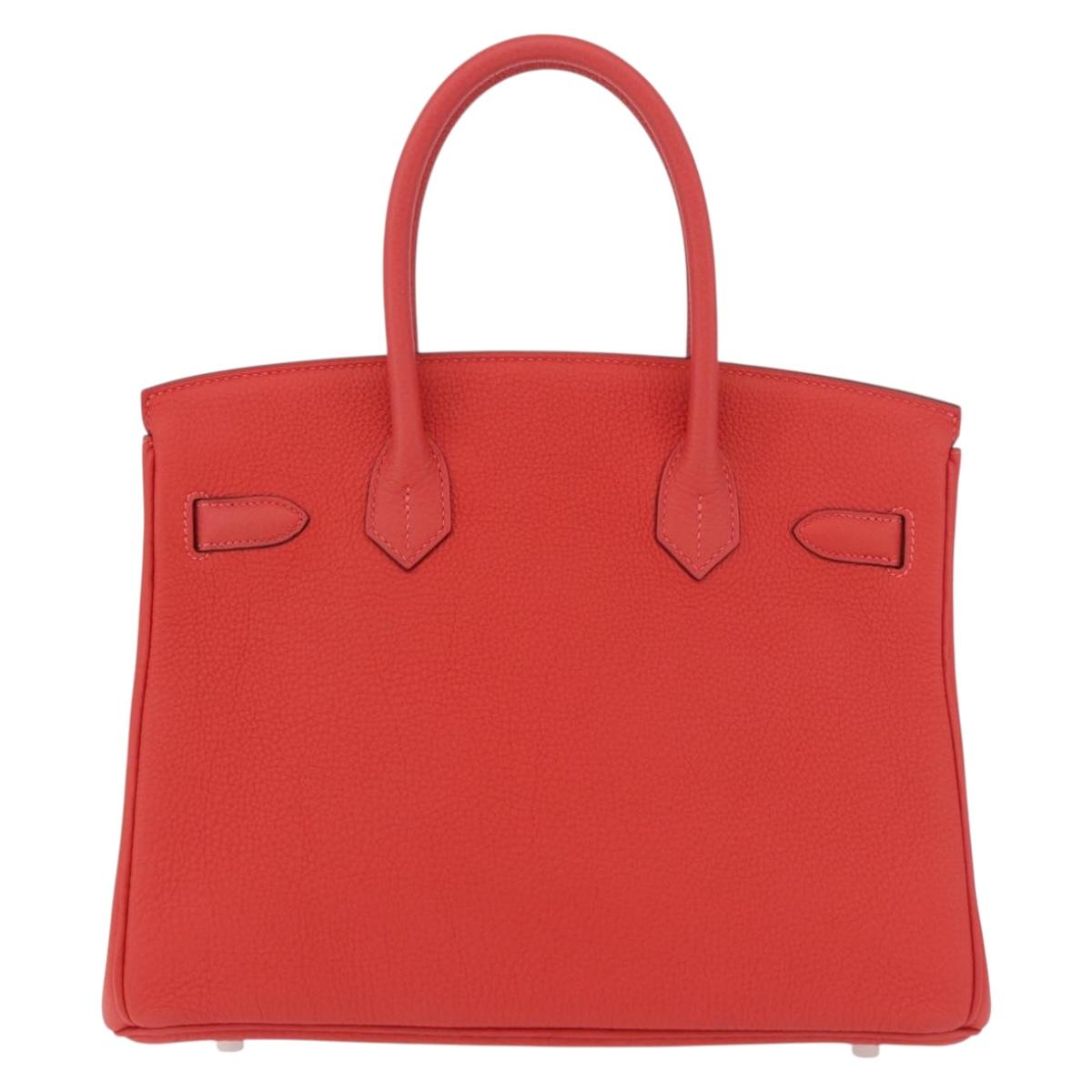 HERMES Birkin 30 Hand Bag Taurillon Leather Red Silver Auth 184651SAM