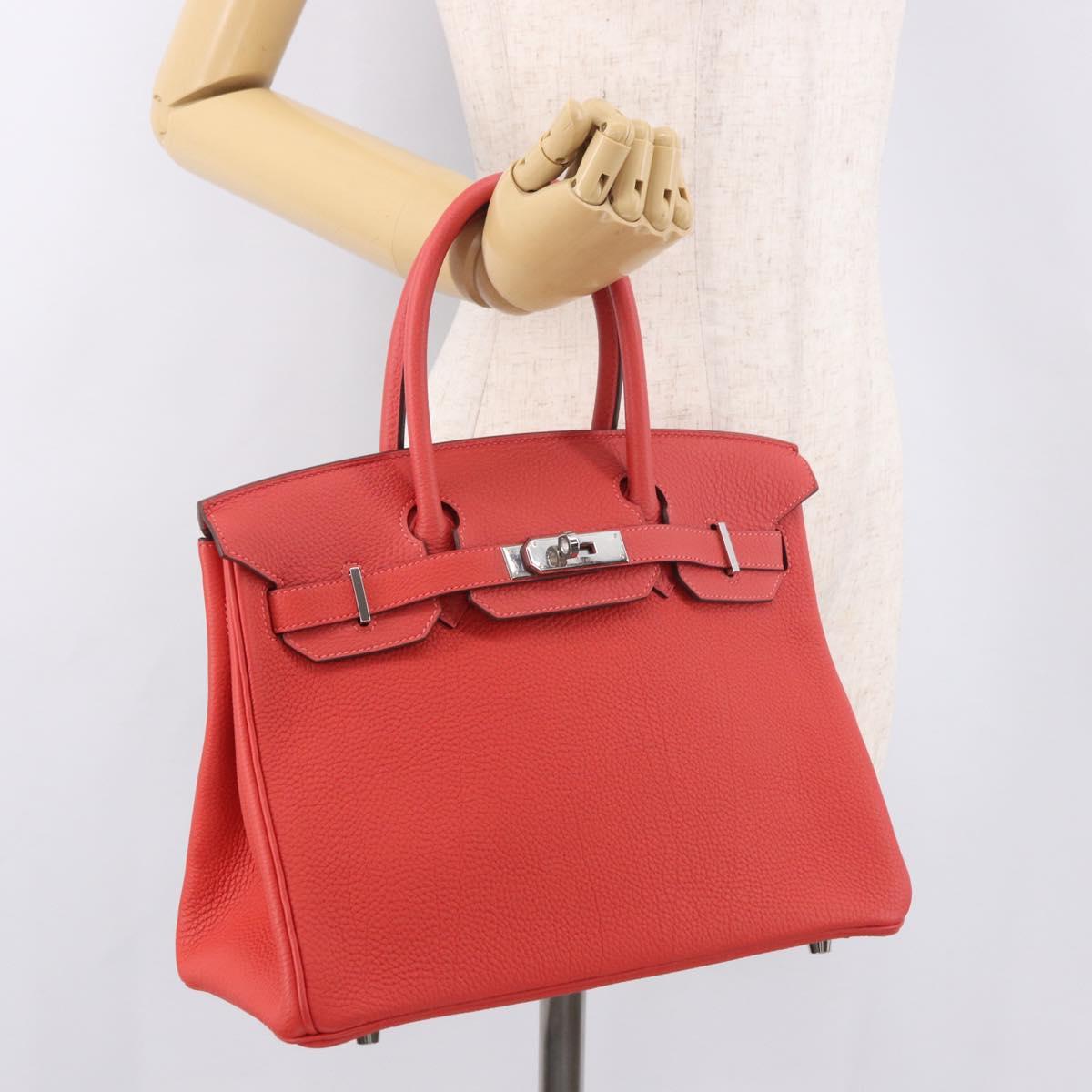 HERMES Birkin 30 Hand Bag Taurillon Leather Red Silver Auth 184651SAM