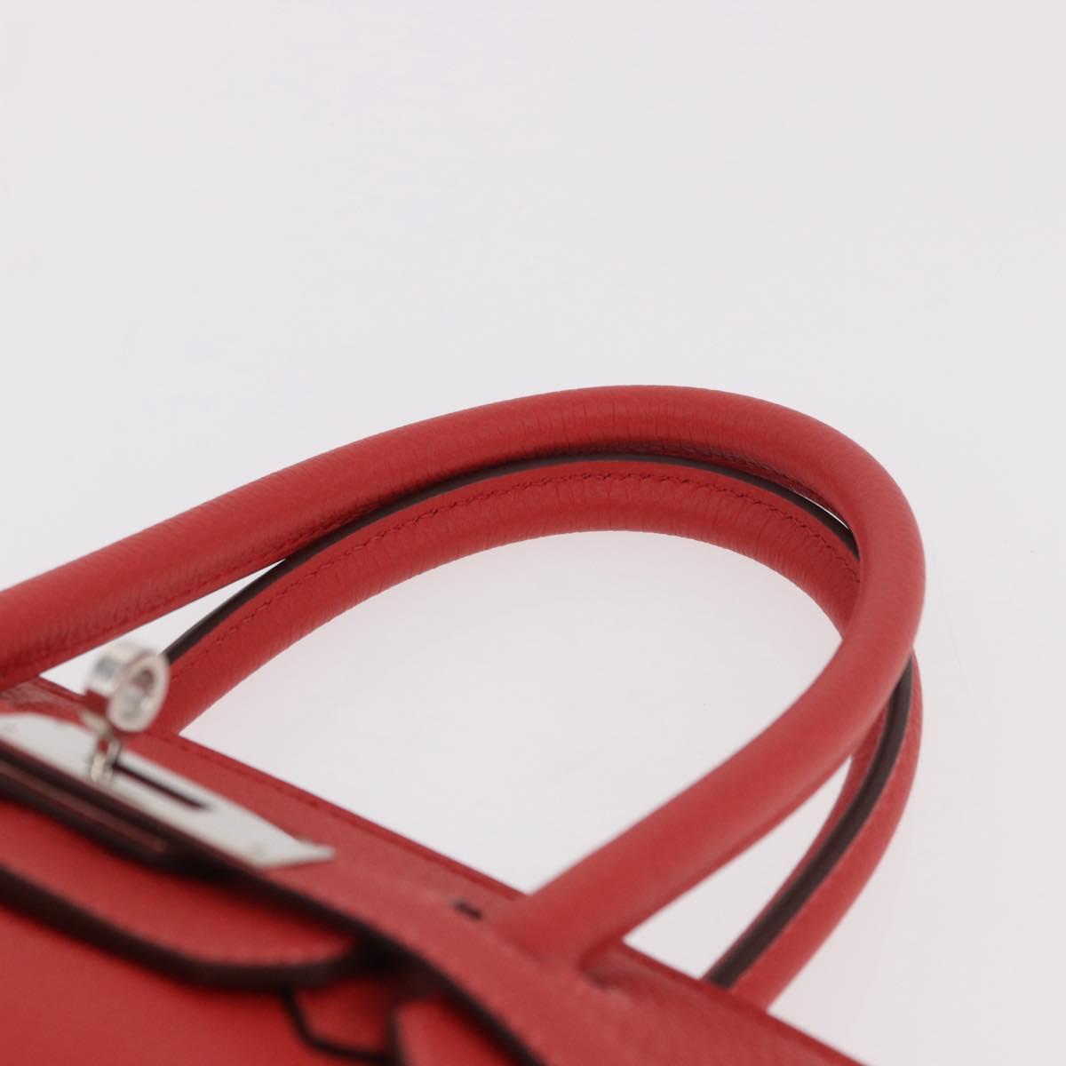 HERMES Birkin 30 Hand Bag Taurillon Leather Red Silver Auth 184651SAM