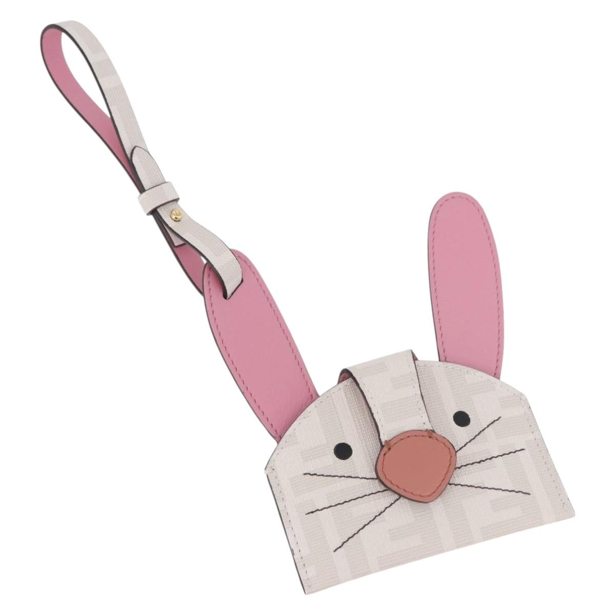 FENDI Zucca Canvas Best Friends Forever Rabbit Card Case White Gold Auth 184654M