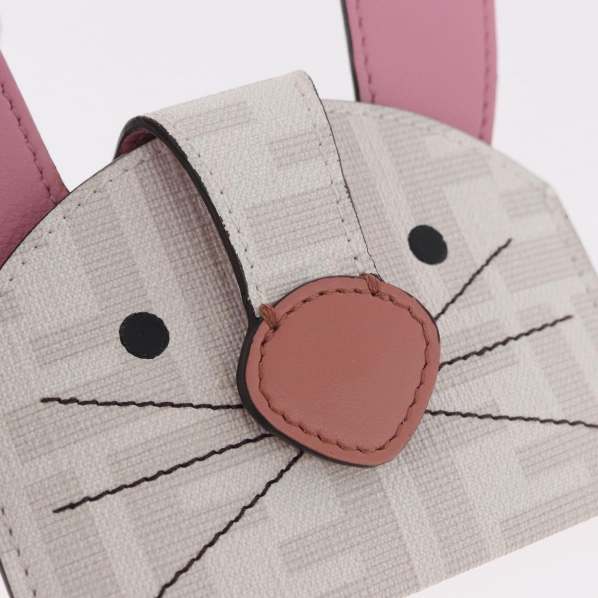 FENDI Zucca Canvas Best Friends Forever Rabbit Card Case White Gold Auth 184654M