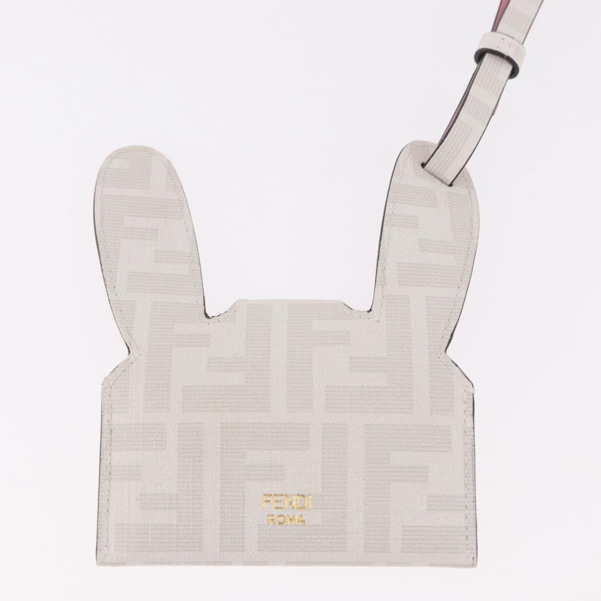 FENDI Zucca Canvas Best Friends Forever Rabbit Card Case White Gold Auth 184654M