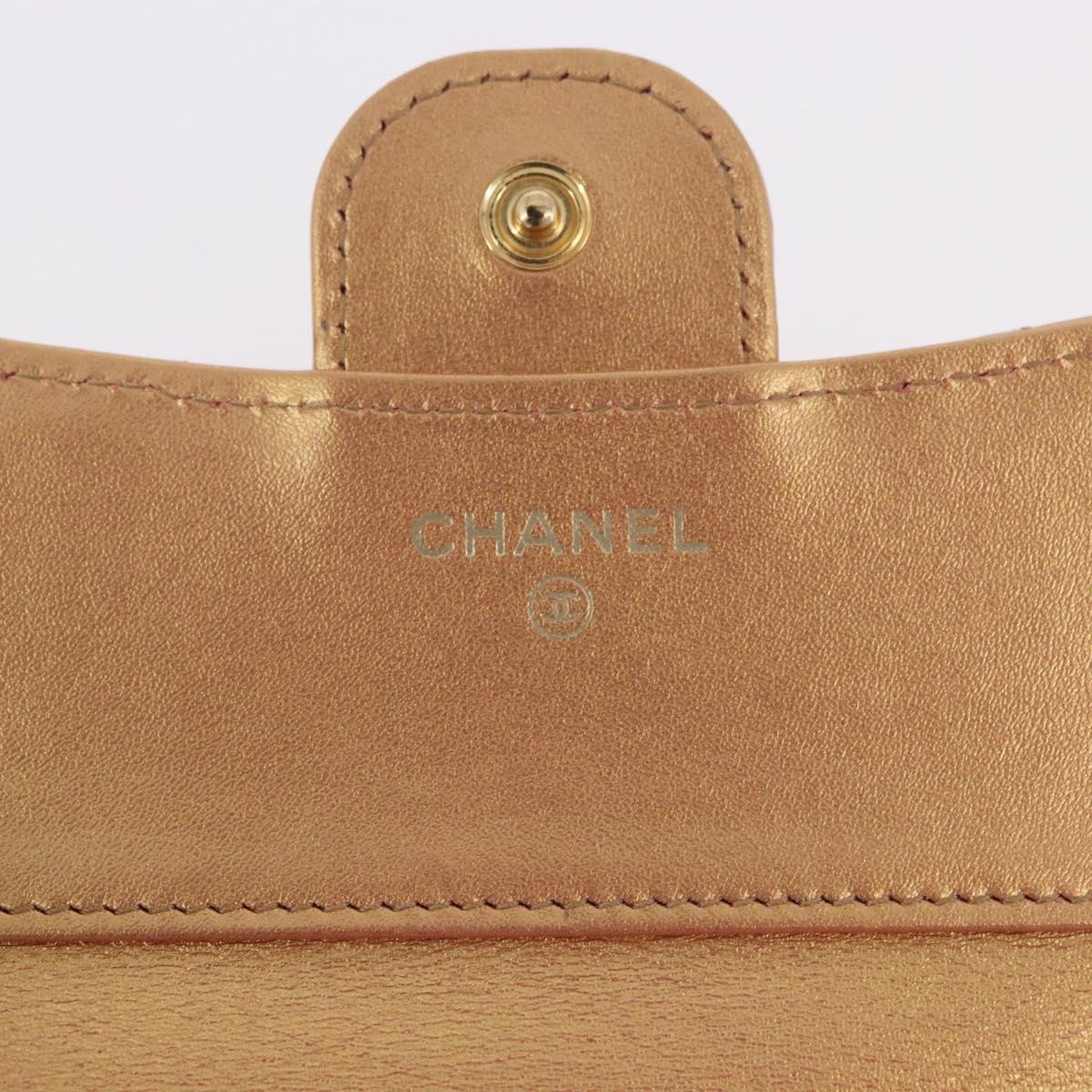 CHANEL Matelasse Compact Wallet Lamb Skin Gold CC Auth 184655M