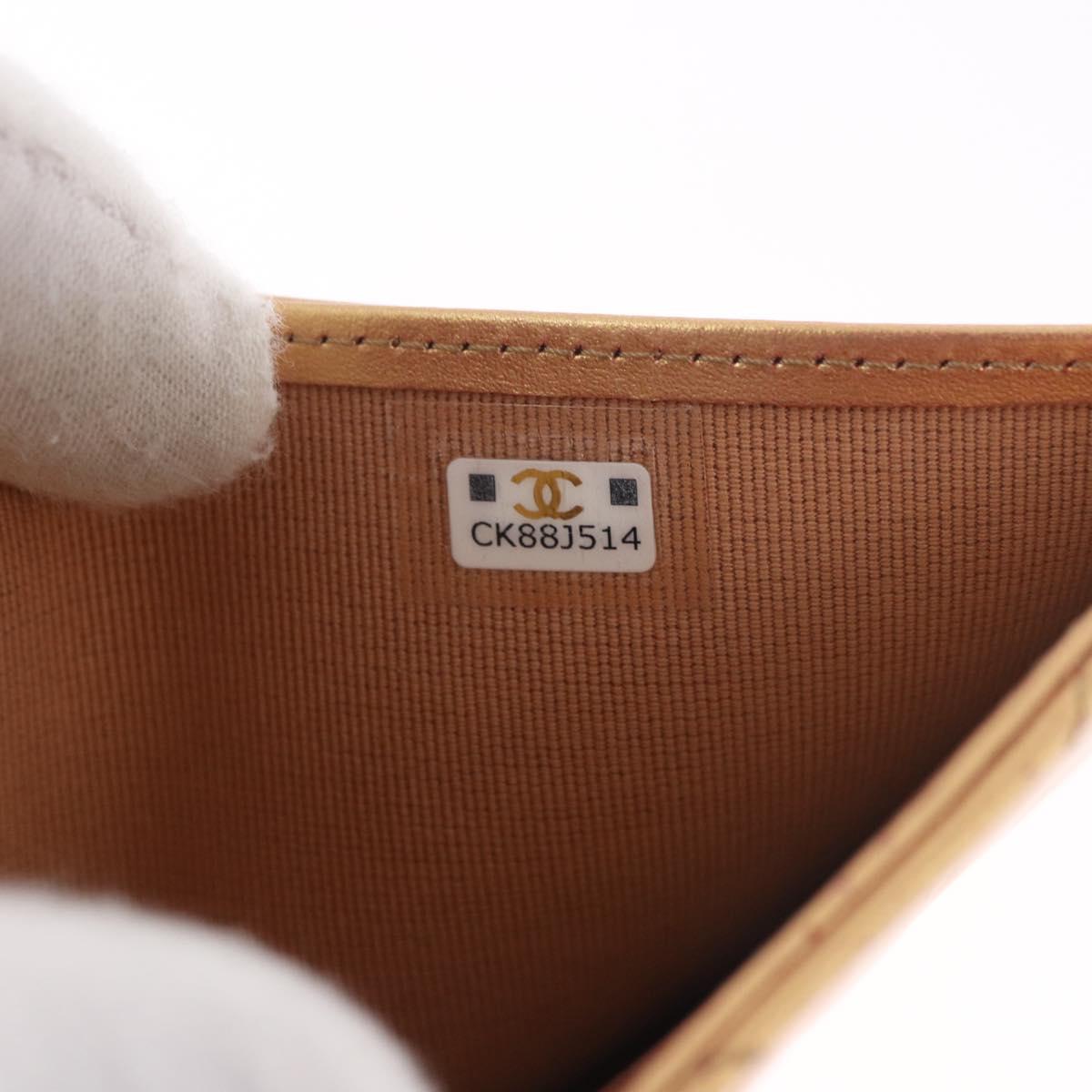 CHANEL Matelasse Compact Wallet Lamb Skin Gold CC Auth 184655M