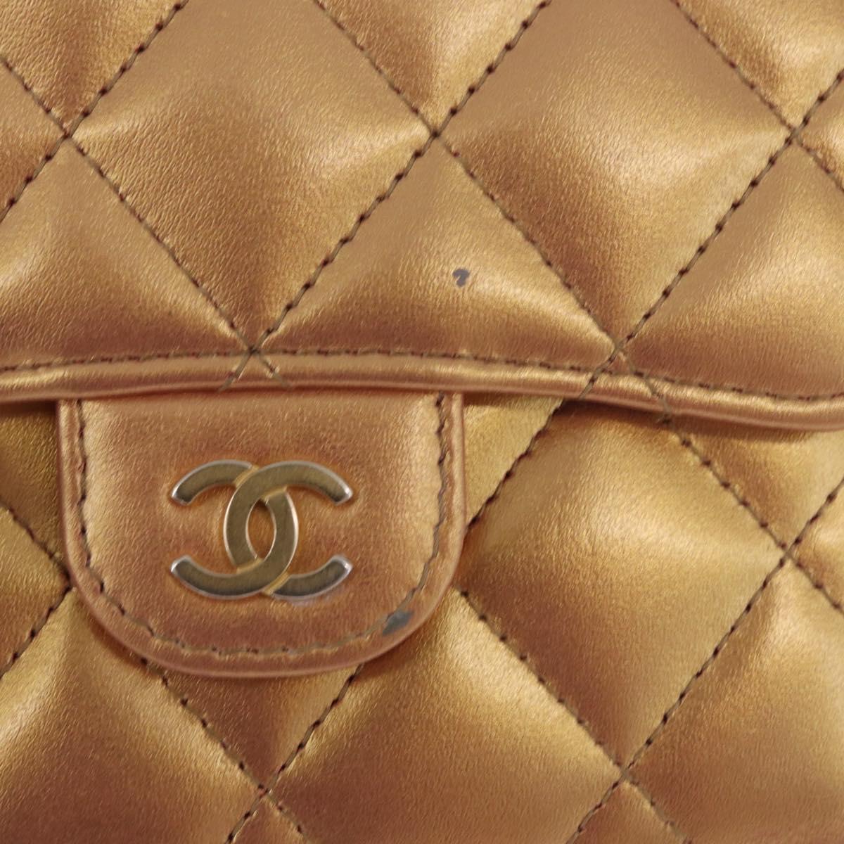 CHANEL Matelasse Compact Wallet Lamb Skin Gold CC Auth 184655M