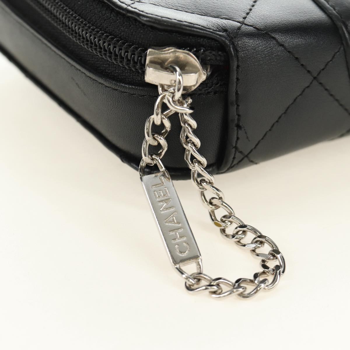 CHANEL Cambon Line Matelasse Pouch Leather Black Silver CC Auth 184661V