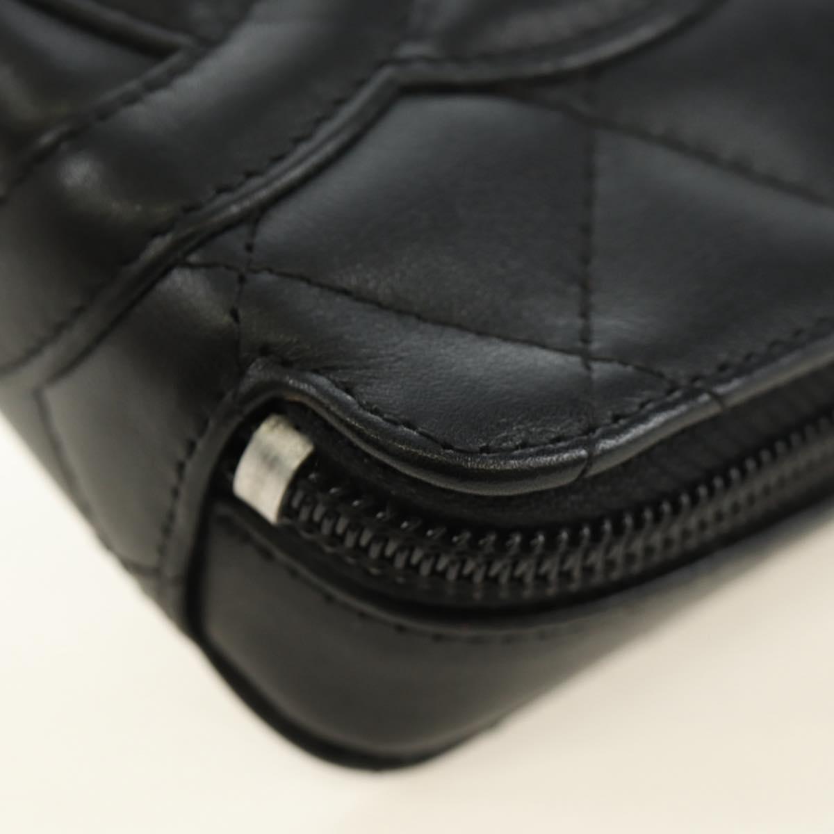 CHANEL Cambon Line Matelasse Pouch Leather Black Silver CC Auth 184661V