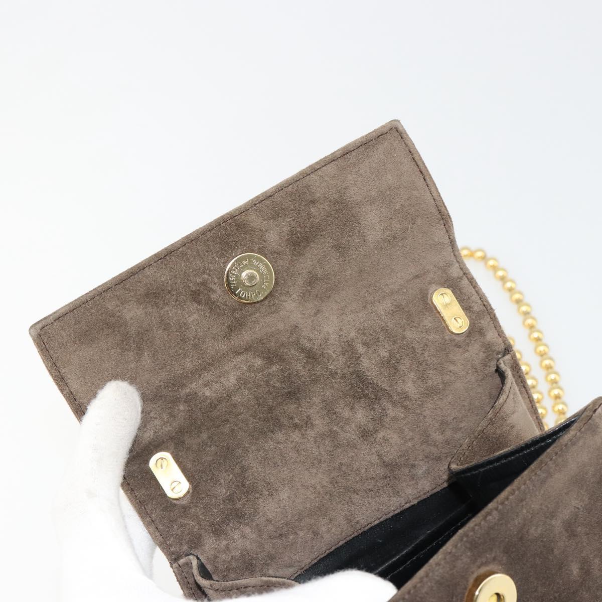 Salvatore Ferragamo Chain Shoulder Bag Suede Brown Gold Auth 184672