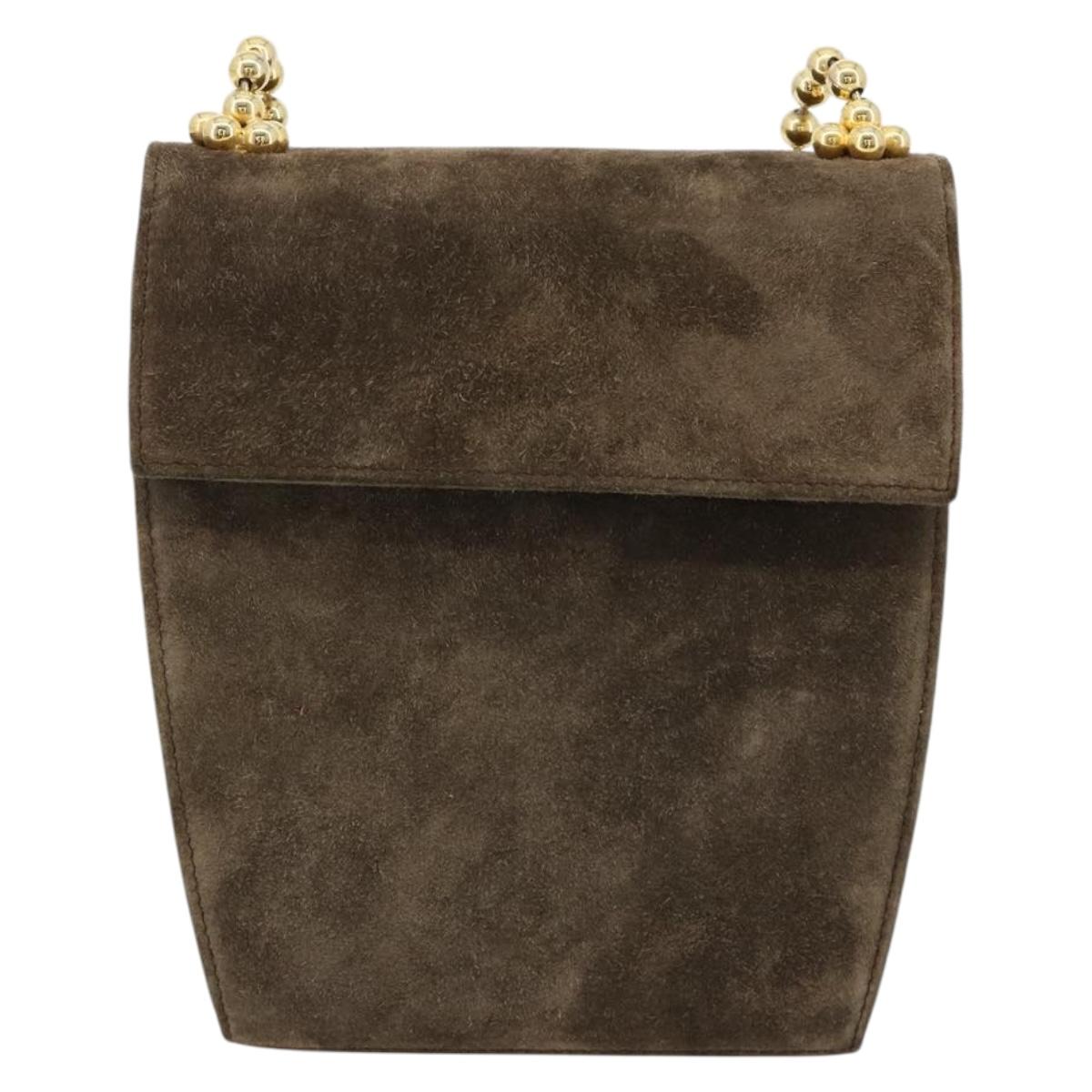 Salvatore Ferragamo Chain Shoulder Bag Suede Brown Gold Auth 184672