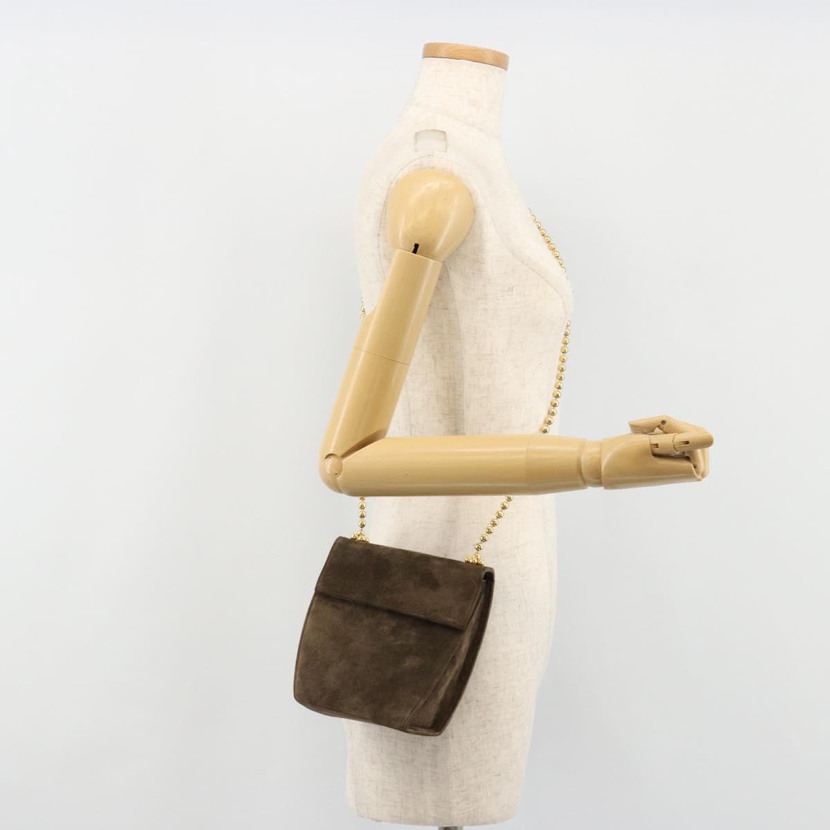 Salvatore Ferragamo Chain Shoulder Bag Suede Brown Gold Auth 184672