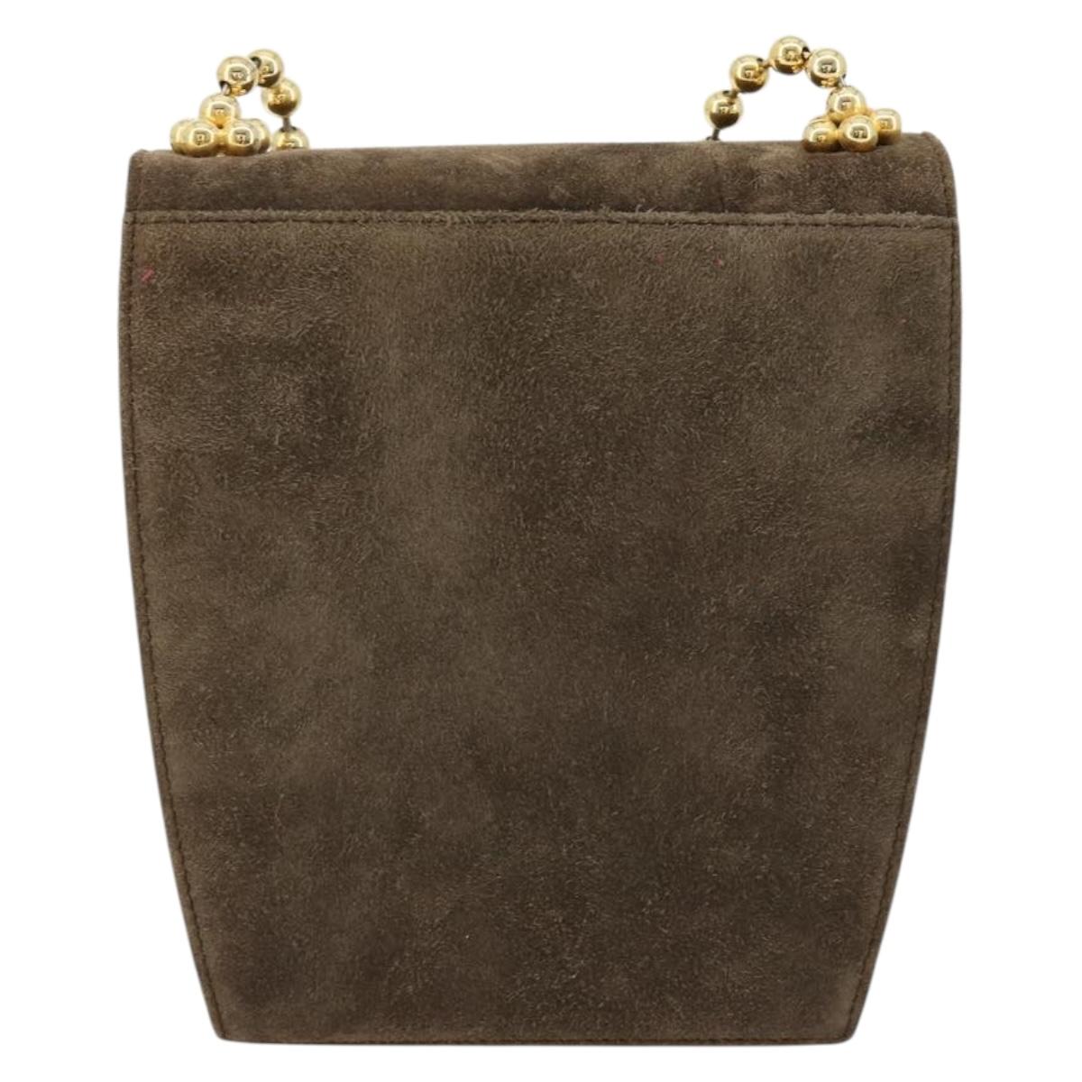Salvatore Ferragamo Chain Shoulder Bag Suede Brown Gold Auth 184672