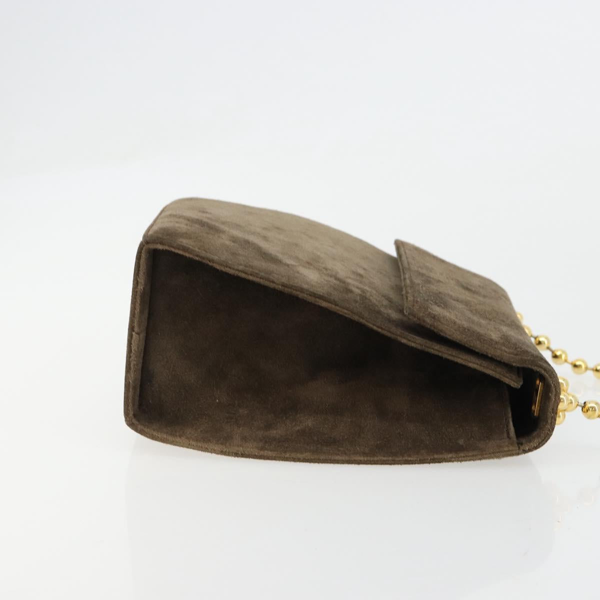 Salvatore Ferragamo Chain Shoulder Bag Suede Brown Gold Auth 184672