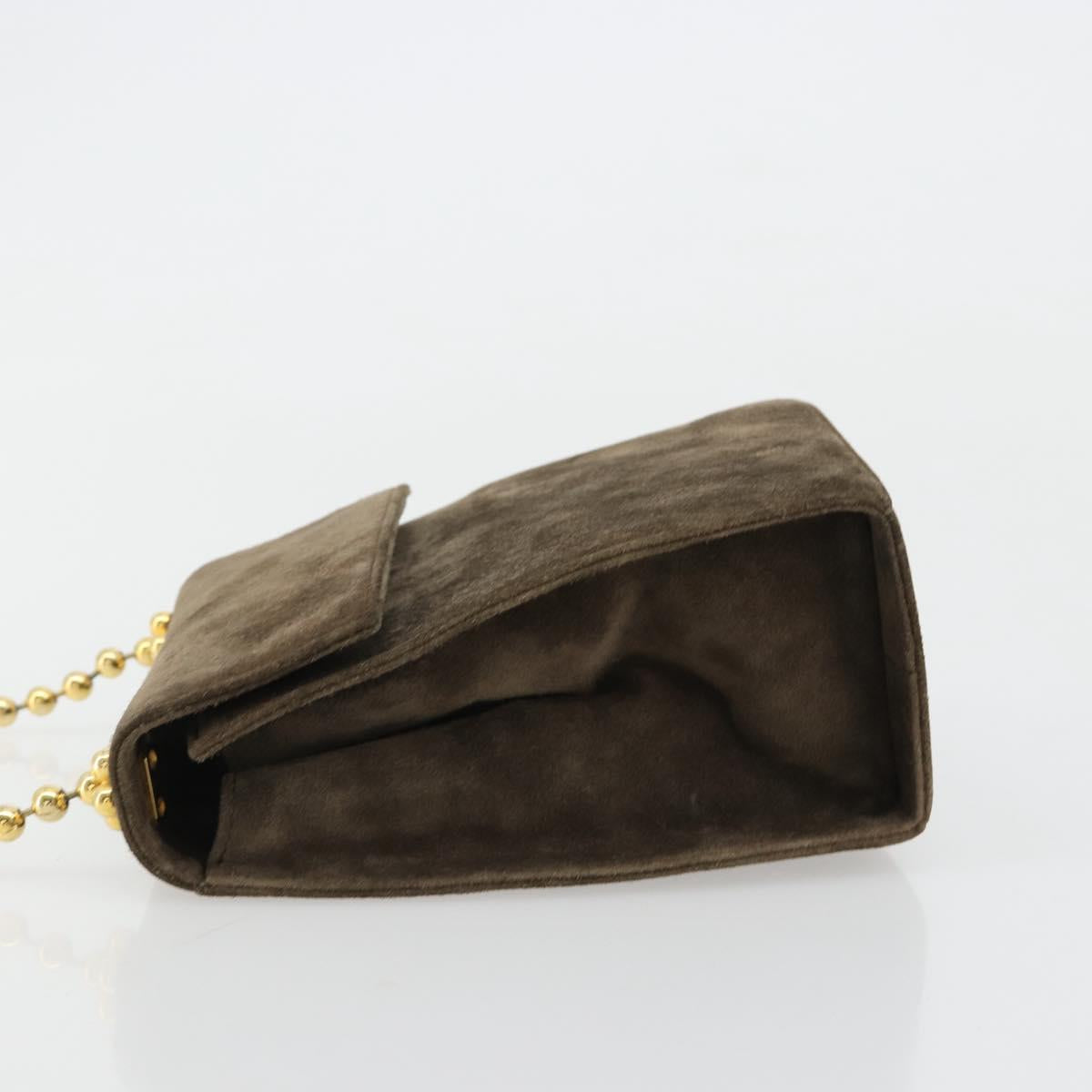 Salvatore Ferragamo Chain Shoulder Bag Suede Brown Gold Auth 184672
