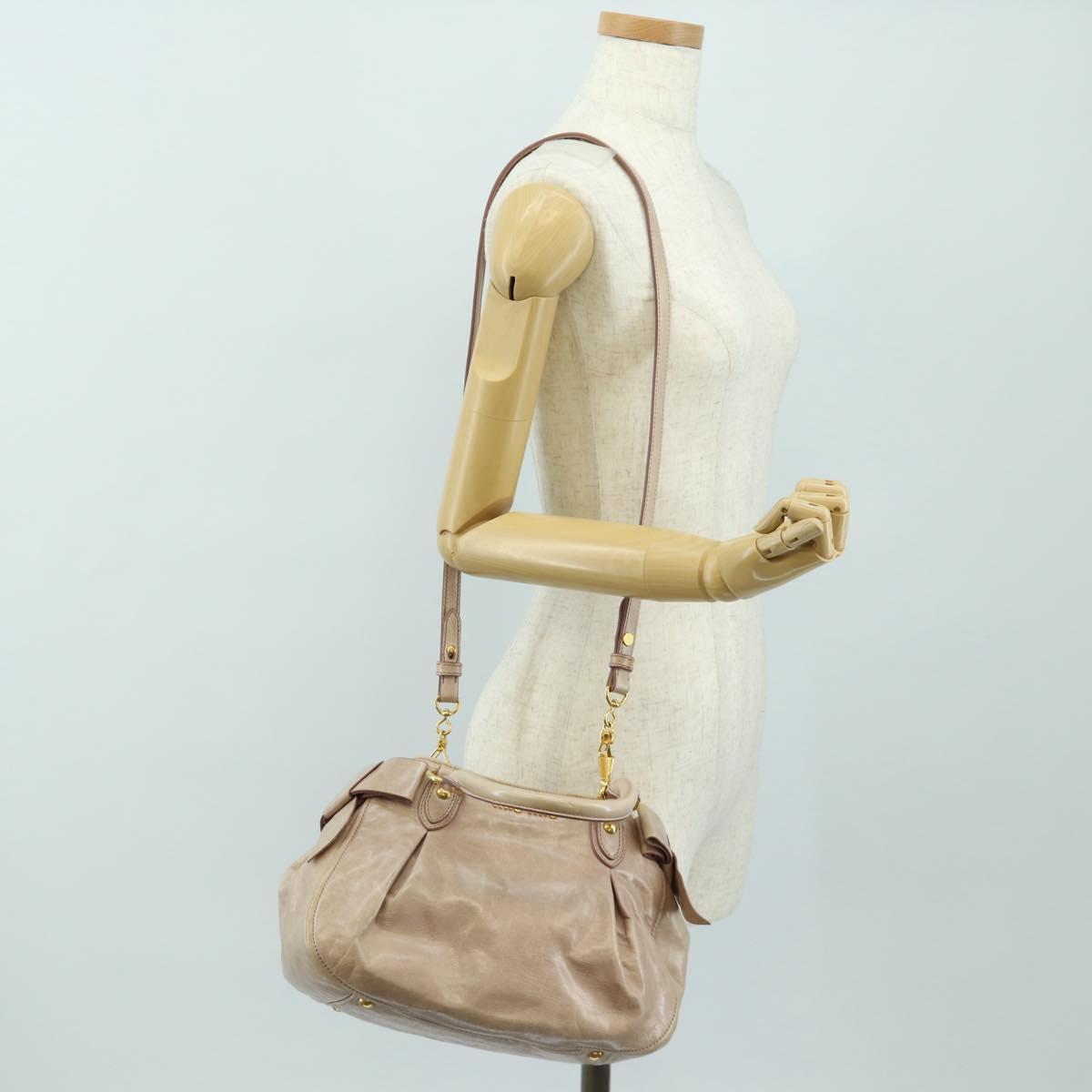 Miu Miu Ribbon Hand Bag Leather 2way Beige Gold Auth 184677M