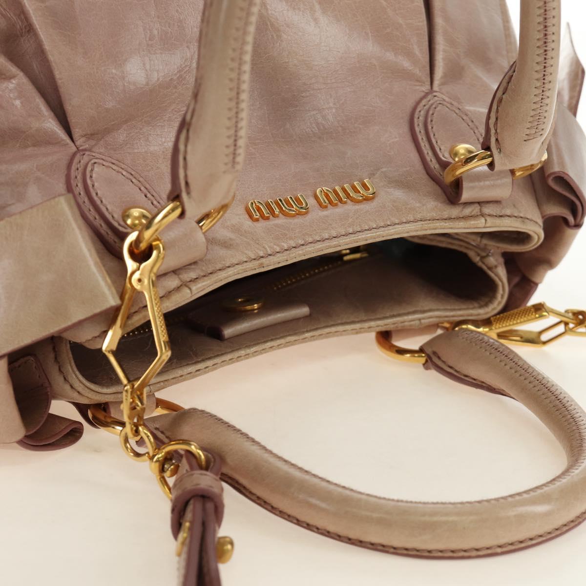 Miu Miu Ribbon Hand Bag Leather 2way Beige Gold Auth 184677M