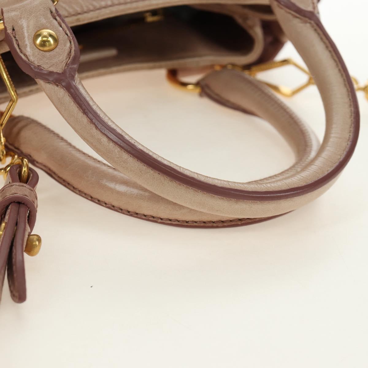 Miu Miu Ribbon Hand Bag Leather 2way Beige Gold Auth 184677M