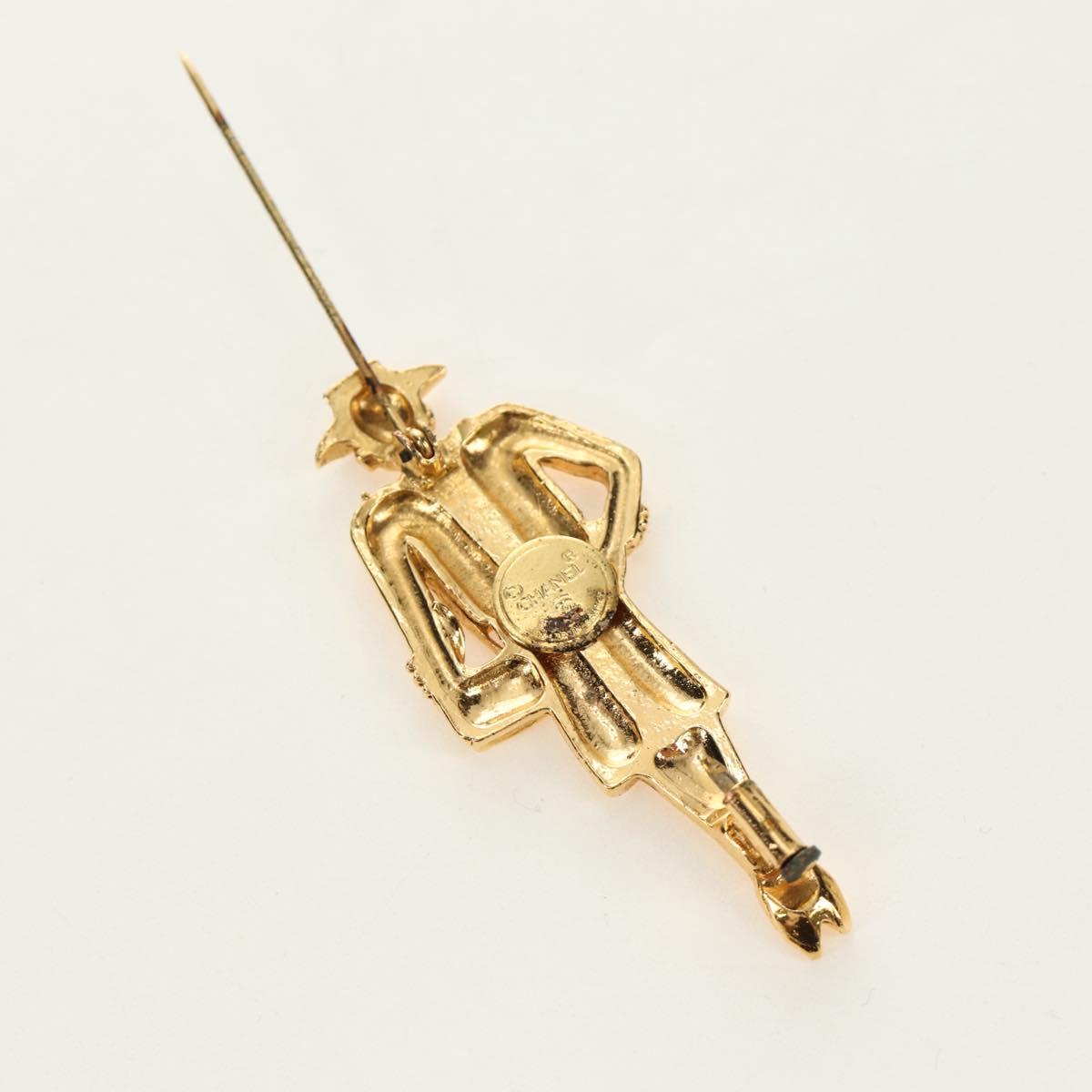 CHANEL Mademoiselle Brooch metal Gold Tone CC Auth 184687V